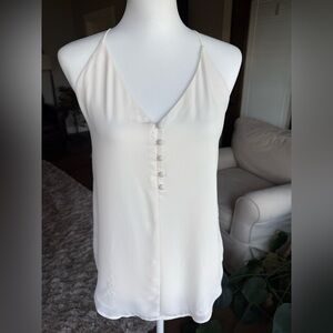 LOFT XS Cream Spaghetti Strap Tank Top Camisole Blouse With Decorative Buttons